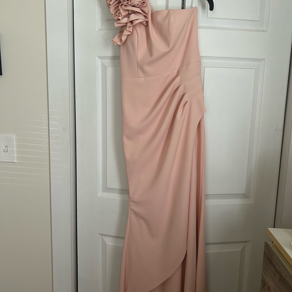 Aqua Pink Asymmetrical Ruched Gown